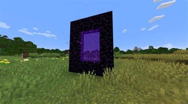 A nether portal with a dispenser in front of it, hooked up to a button.