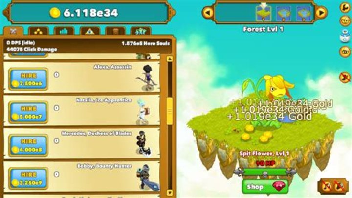 Clickable gold drop from lvl 1849 to lvl 1 via ascension nets 1.019e35 gold (10 1.019e34 valued coins as shown), from Iris:175 Mammon:410, Mimzee:415, Libertas:395 Khrysos:10.