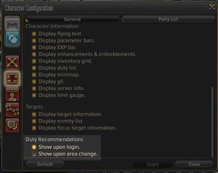 Duty Recommendations options