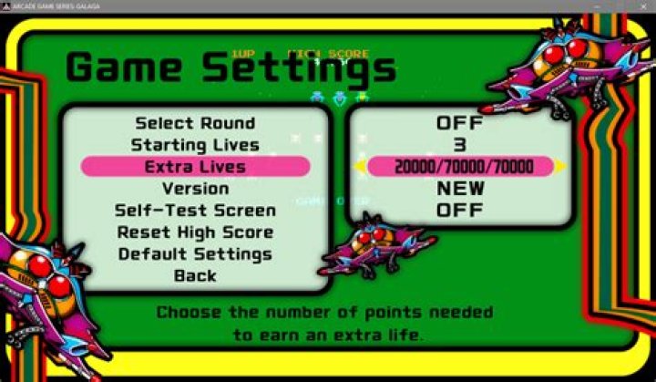 Galaga game settings