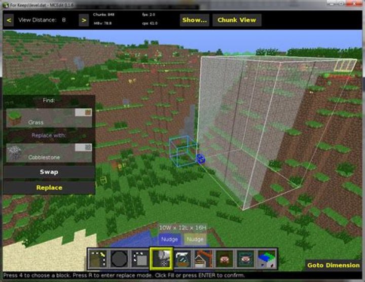 How can I replace all blocks of one type with a different type of block, within a certain region?