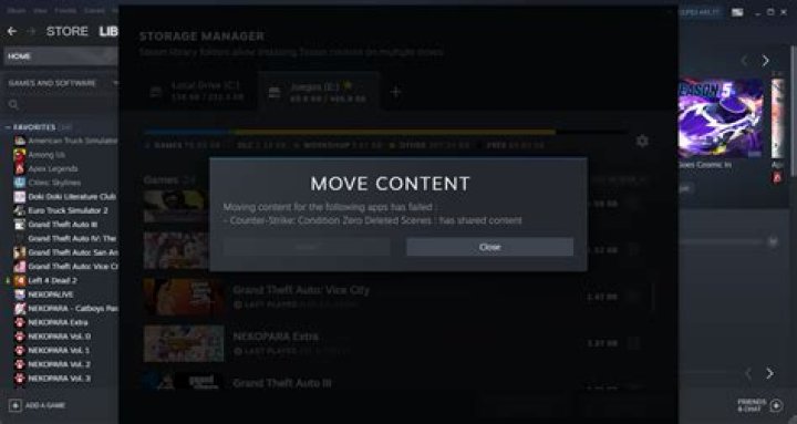 How do I move the installation folders of Steam games that have shared content to another drive?