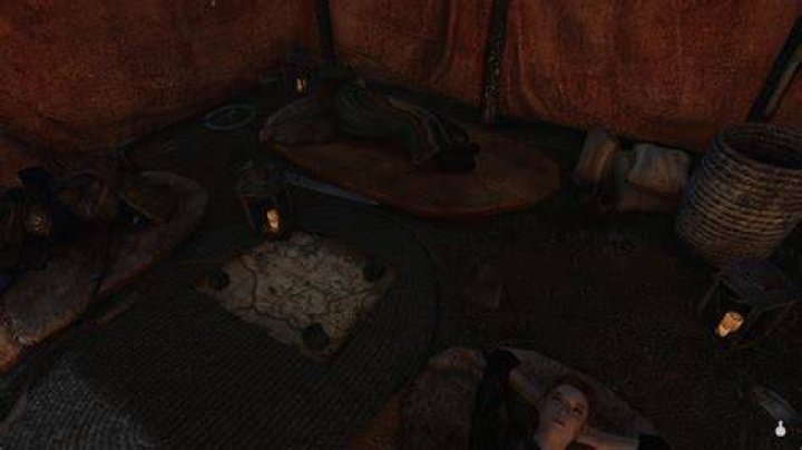 I am stuck in a tent in Skyrim. How can I get out?