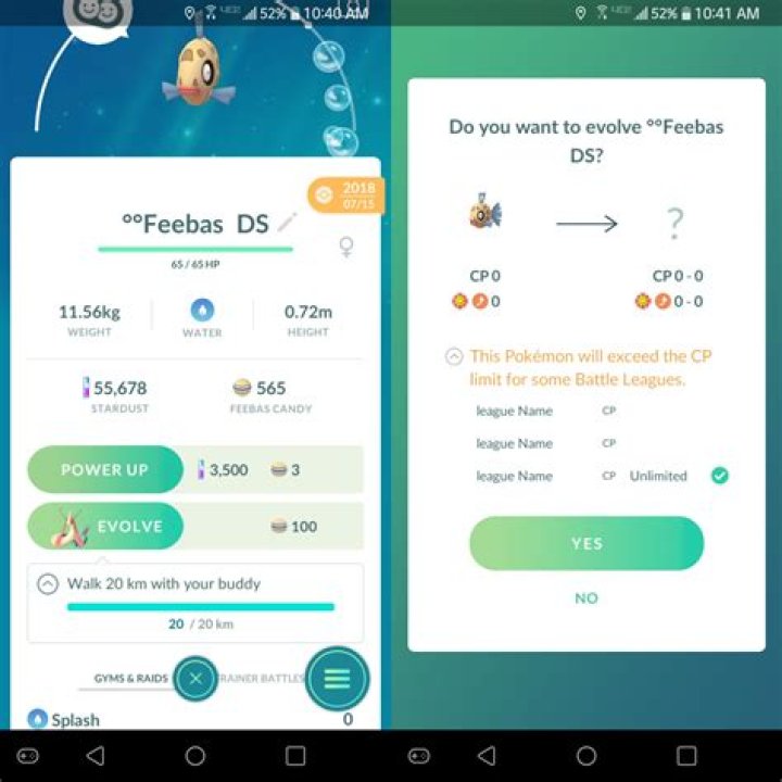 I have my buddy Feebas and have walked 20km with it. Is it too late to evolve? [closed]