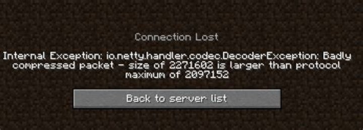 Internal Exception: io.netty.handler.codec.DecoderException: Badly compressed packet - size of 61 is below server threshold of 256