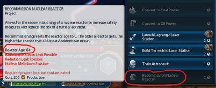Is it possible to know how long a nuclear reactor has been running in Civ 6?