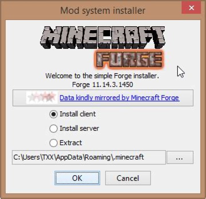 Mod system installer: options to set installation directory and to install client or server API or to simply extract it are also included.