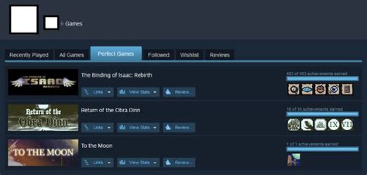 perfect games tab on steam profile