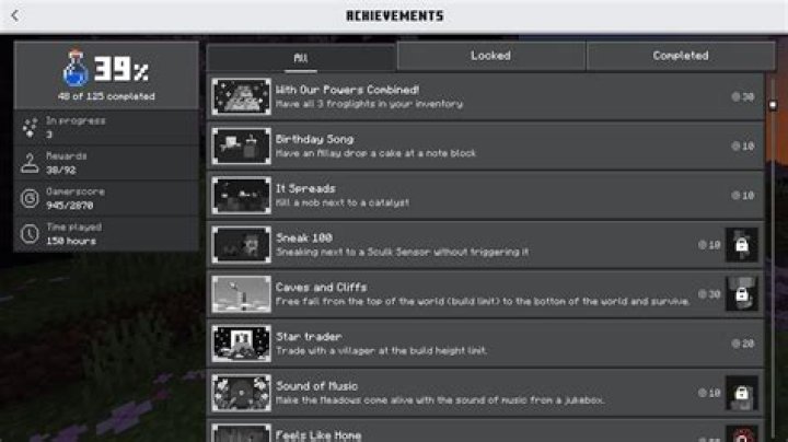 Screenshot of achievement interface