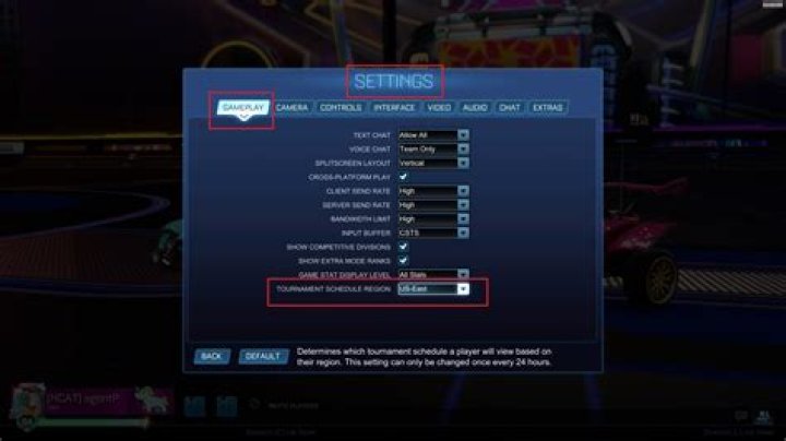 Screenshot of Gameplay tab with configuration highlighted