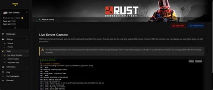 Server console on the left, Game on the right
