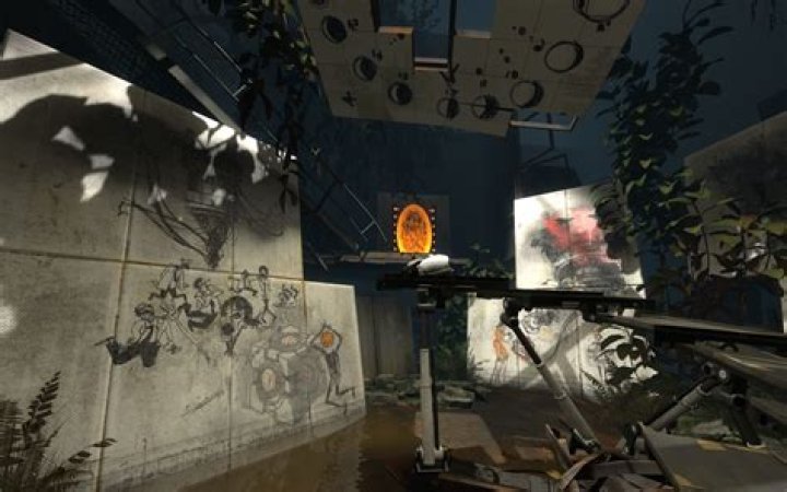 What's the story behind the drawings on the wall in Portal 2?