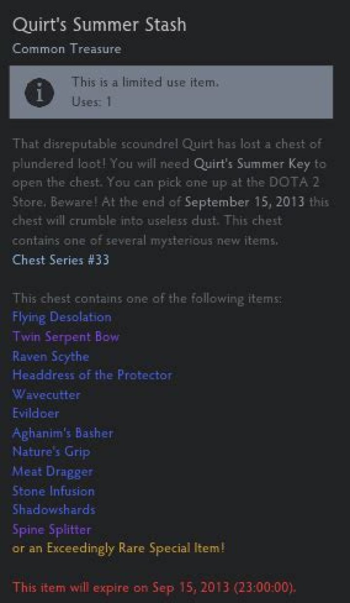 What does Quirt's Summer Stash in Dota 2 contain?