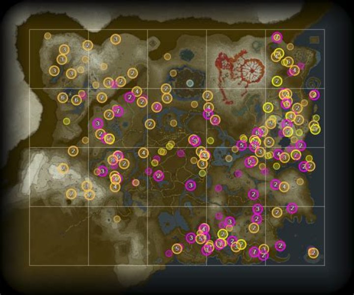 Where can I farm "hearty" fruits or other food that gives yellow hearts in Breath of the Wild?