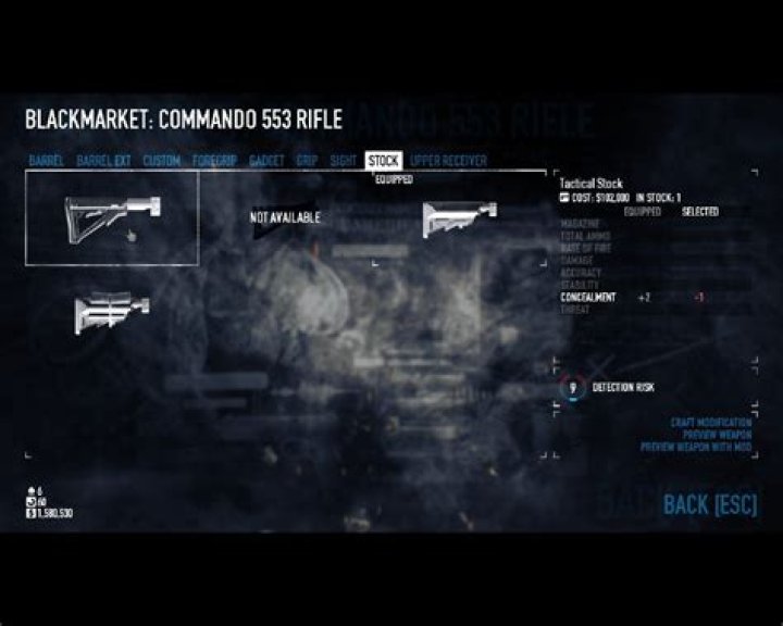 Why does the Commando 553 rifle's Tactical Stock mod give a -1 penalty to Concealment and give no bonuses?
